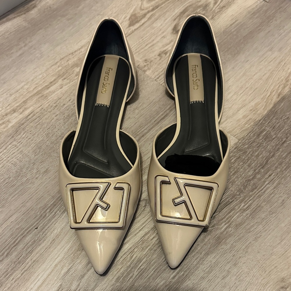 Franco Sarto Cream Pointed Toe Loafers